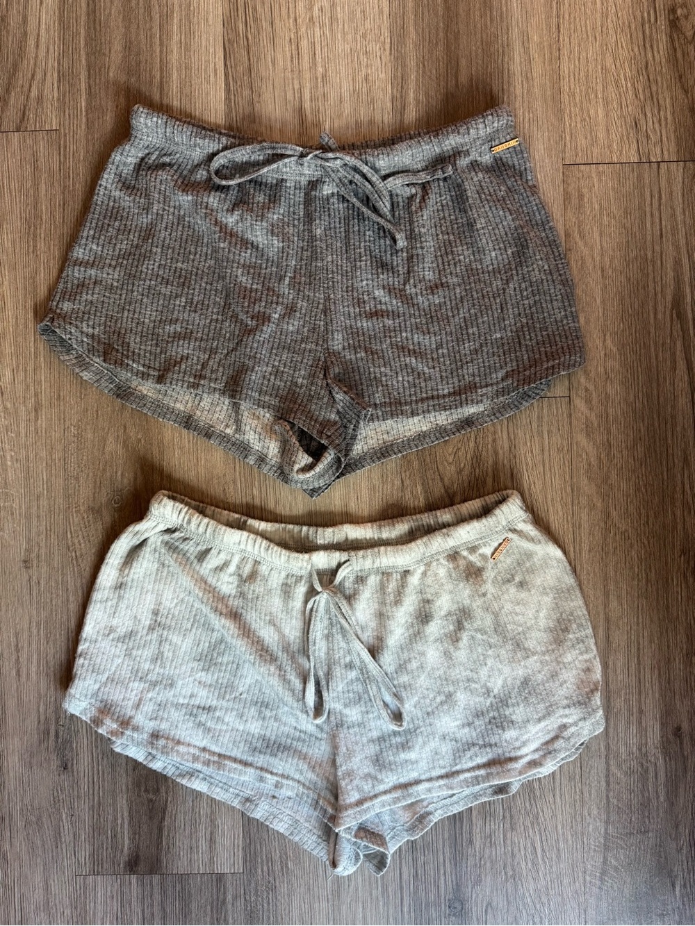 Ribbed Knit Drawstring Lounge Shorts Set of 2 Charcoal Grey & Tie Dye Small